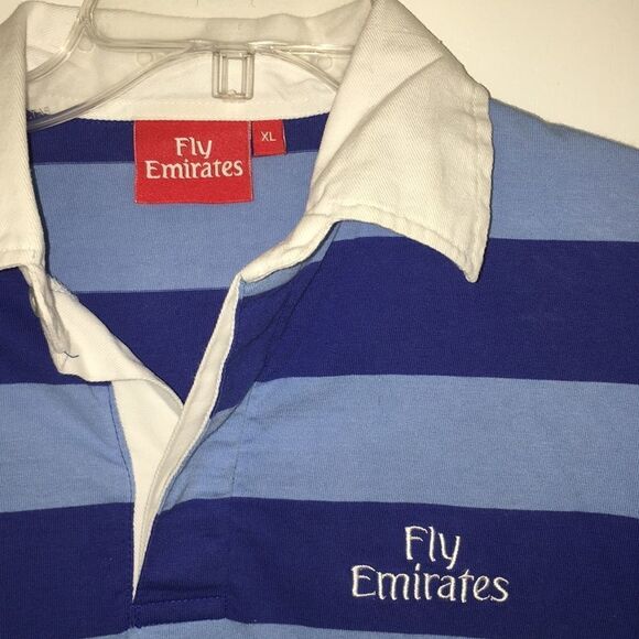 Blue stripe Fly Emirates Airlines Rugby Polo shirt - Picture 2 of 2